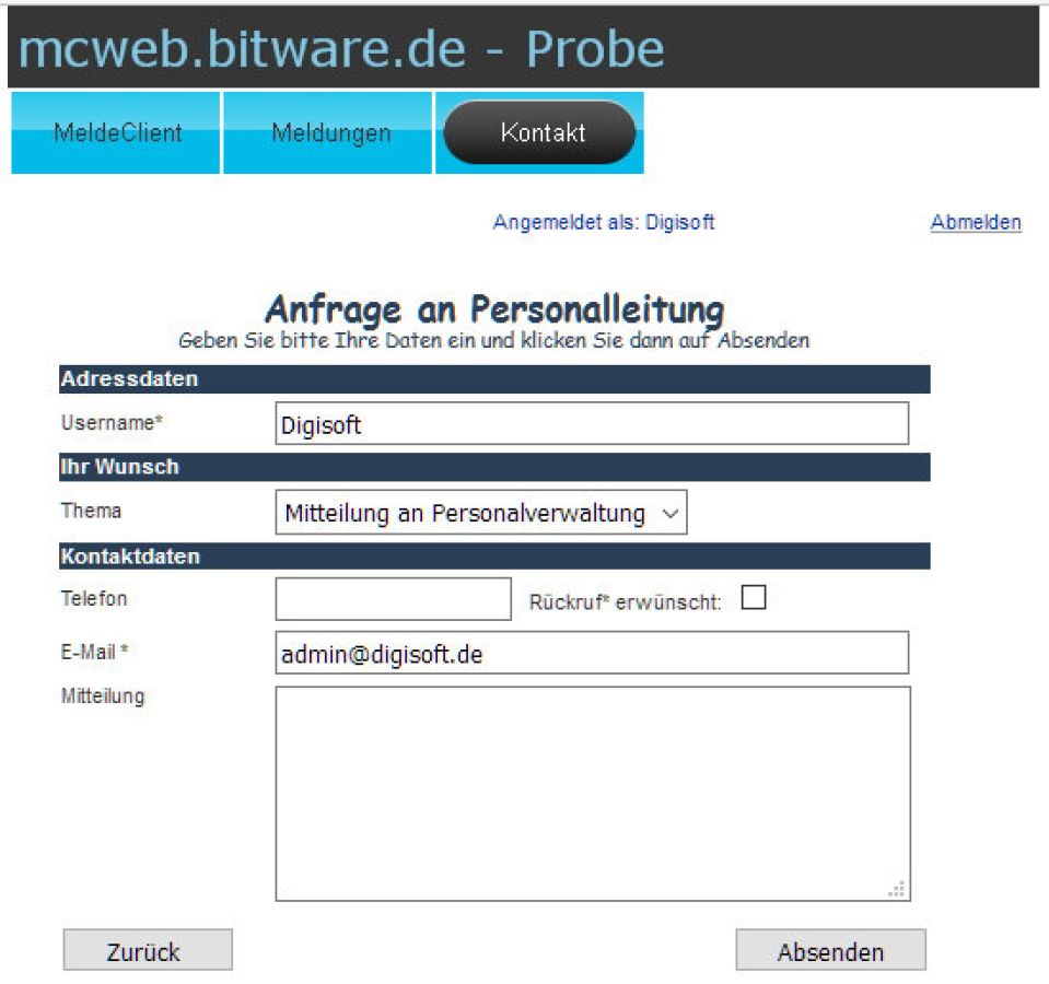 WebClient Kontaktformular